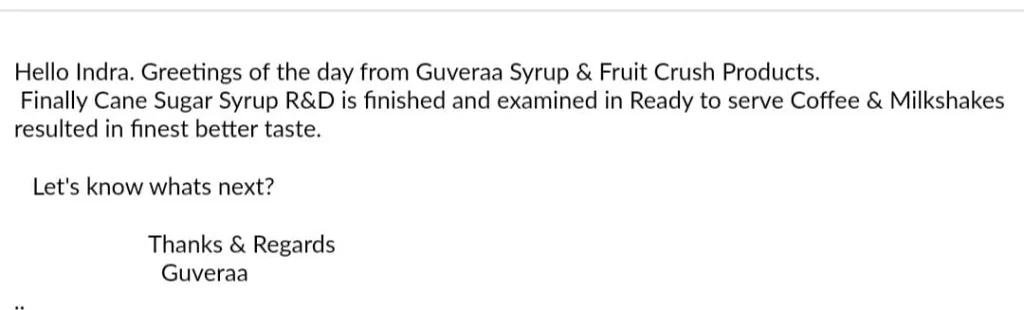Cane Sugar Syrup R&D Record