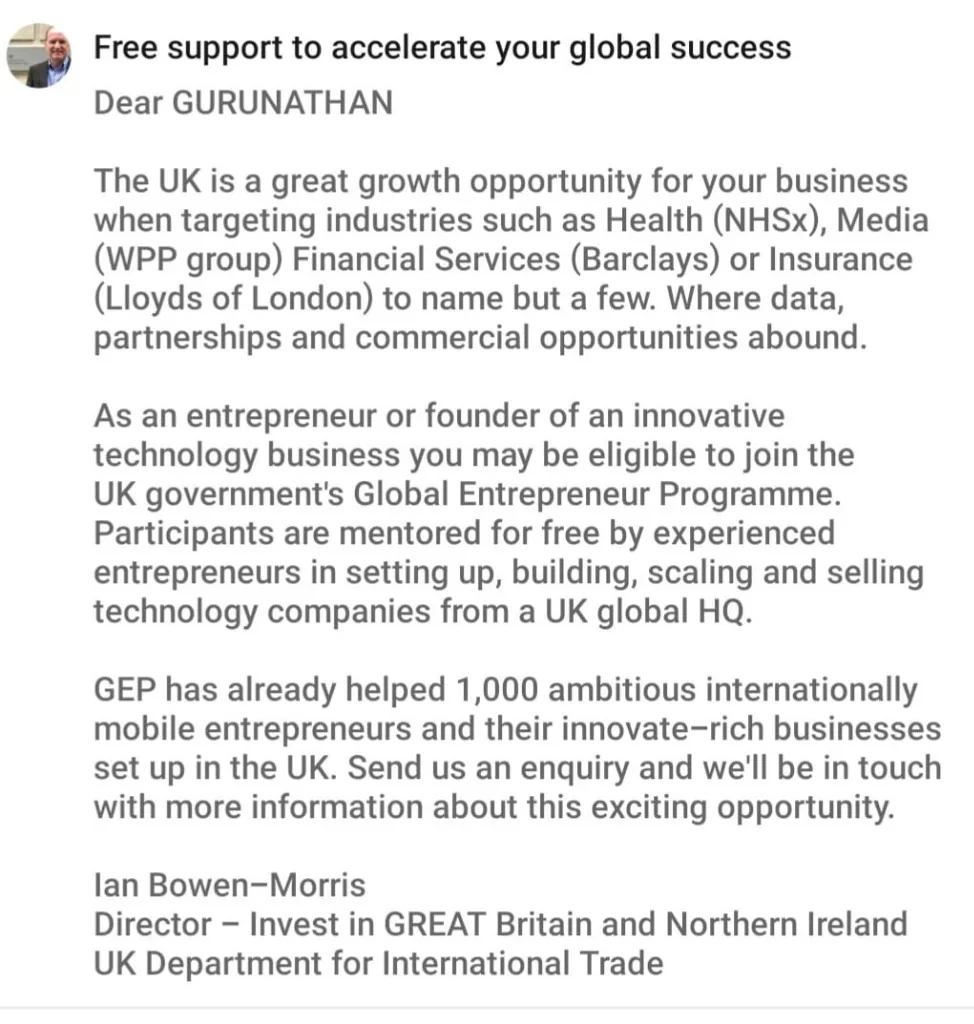 UK Department for International Trade Official Letter
